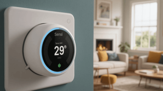 Sensi WiFi thermostat installed on living room wall