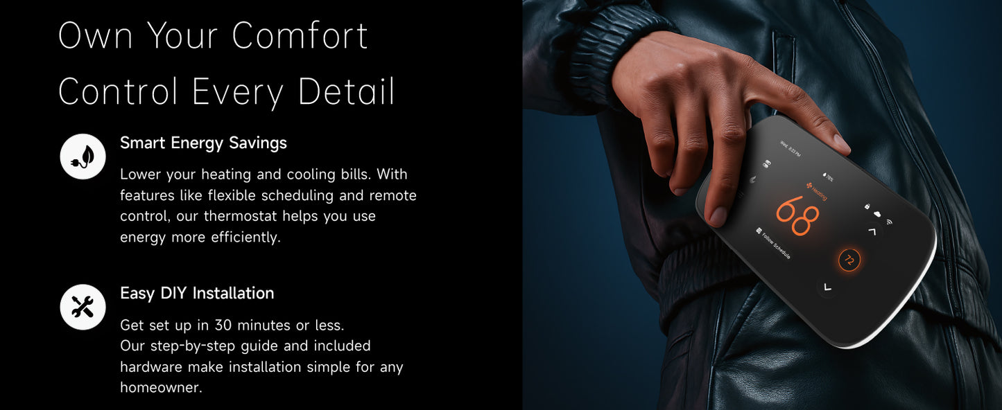 Smart Thermostat for House, 4.3 Inches WiFi Thermostat Compatible with Alexa and Google Assistant, 7day x 8period Programmable Control Programmable, C-Wire Required