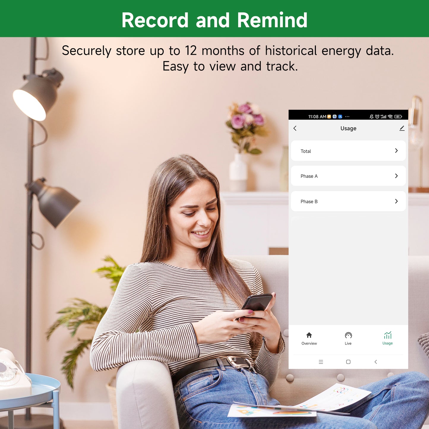 WiFi Energy Monitor with 2 * 120A Clamps, Real-Time Electricity Tracking, Smart Home Power Management