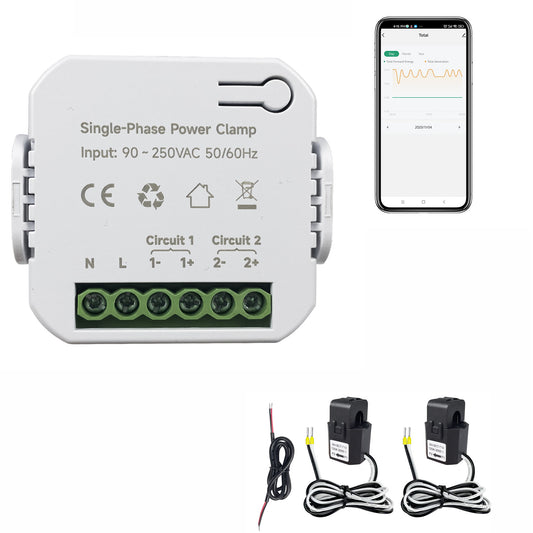 Energy Monitor, Home Smart Single Phase Clamp Electricity Meter with 2 * 120ACT Current Transformer, WiFi, Real-Time Electricity Monitor/Meter, Solar/Network Metering