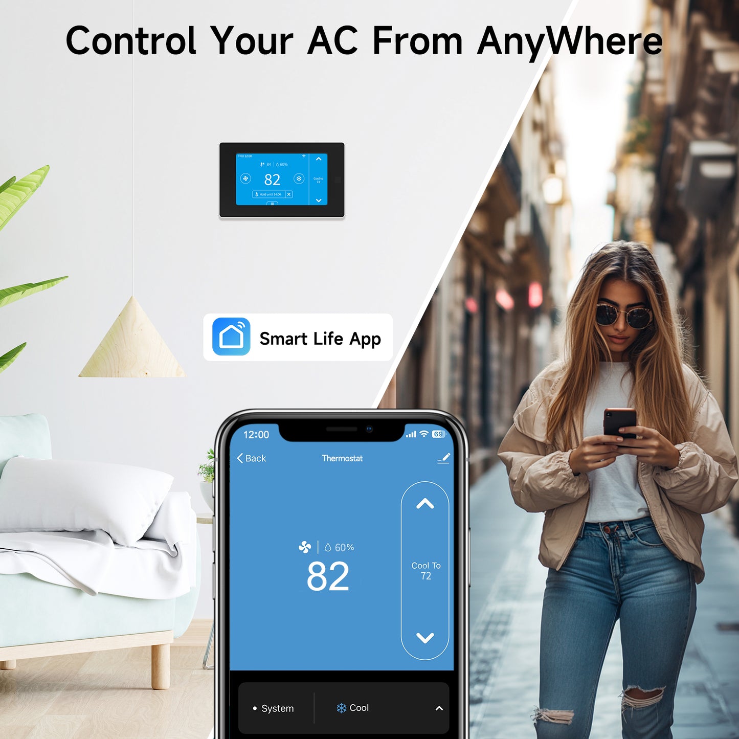 WiFi Thermostat for House with C-Wire Adapter, Programmable Smart Thermostat Compatible with Alexa and Google Assistant,7day/4period Programmable,Energy Saving, Large Screen Size 4.3", C-Wire Require