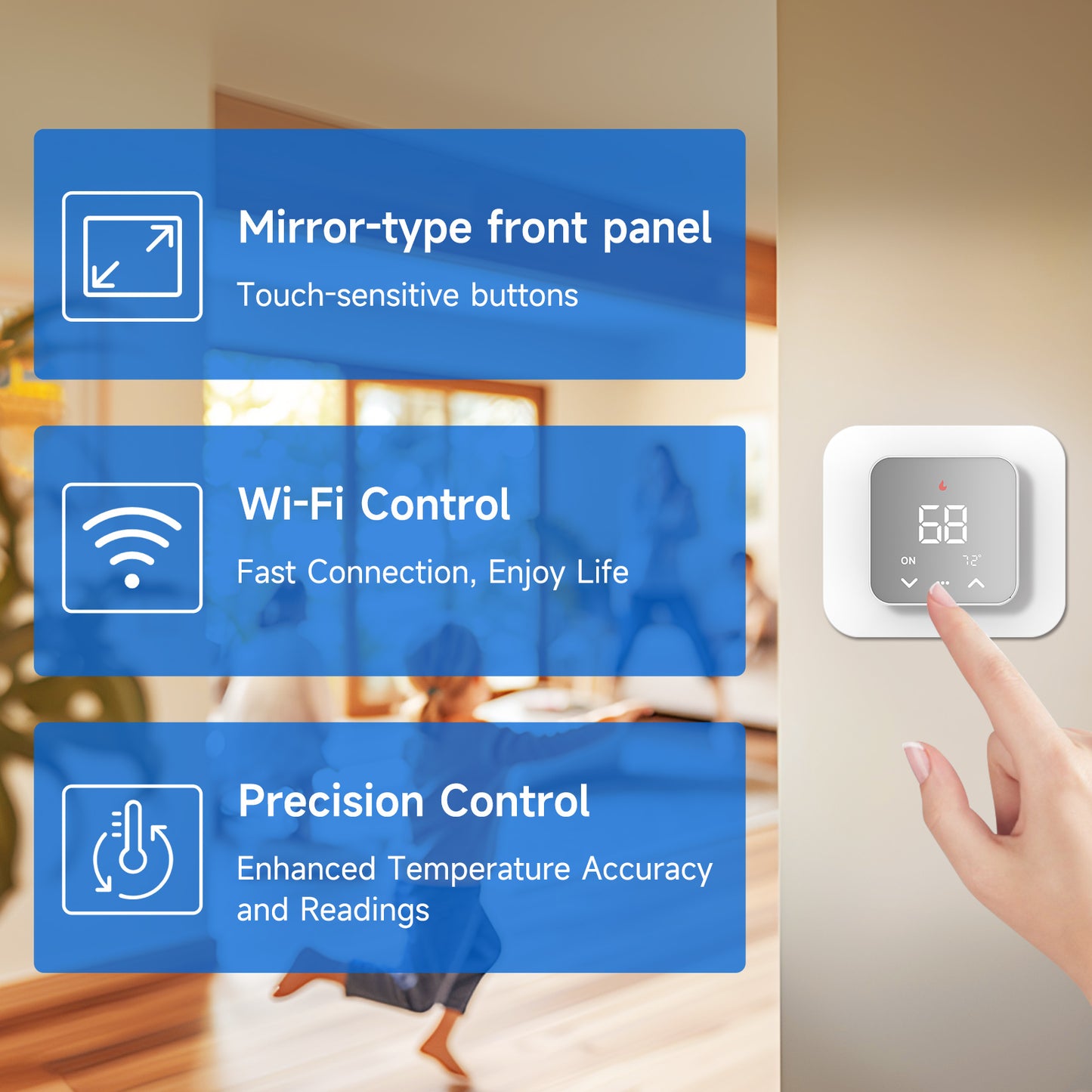 WiFi Smart Thermostat for House with Smart Sensor and C-Wire Adapter, Programmable Thermostat Compatible with Alexa and Google Assistant, 7day Period Programmable, C-Wire Require