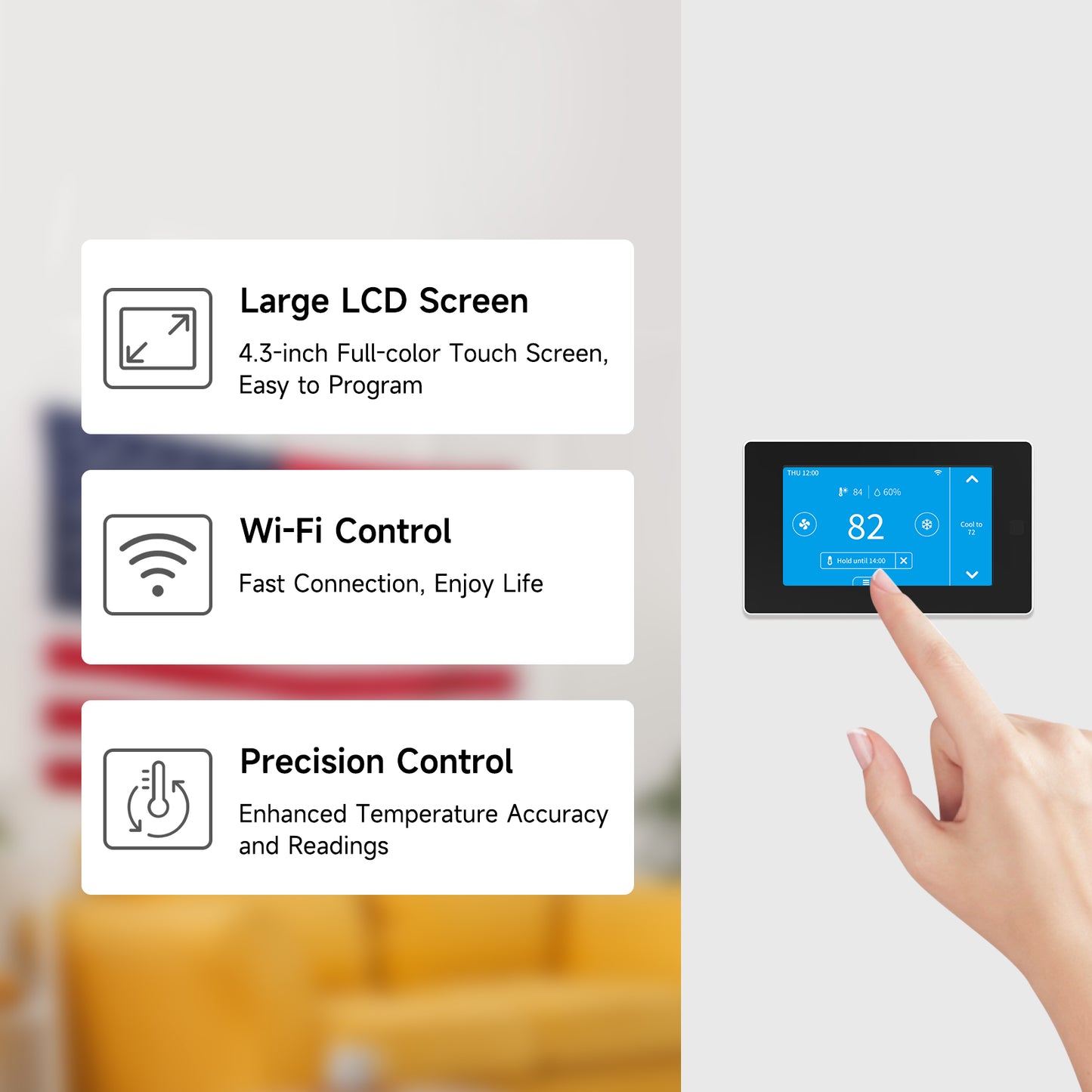 WiFi Thermostat for House with C-Wire Adapter, Programmable Smart Thermostat Compatible with Alexa and Google Assistant,7day/4period Programmable,Energy Saving, Large Screen Size 4.3", C-Wire Require