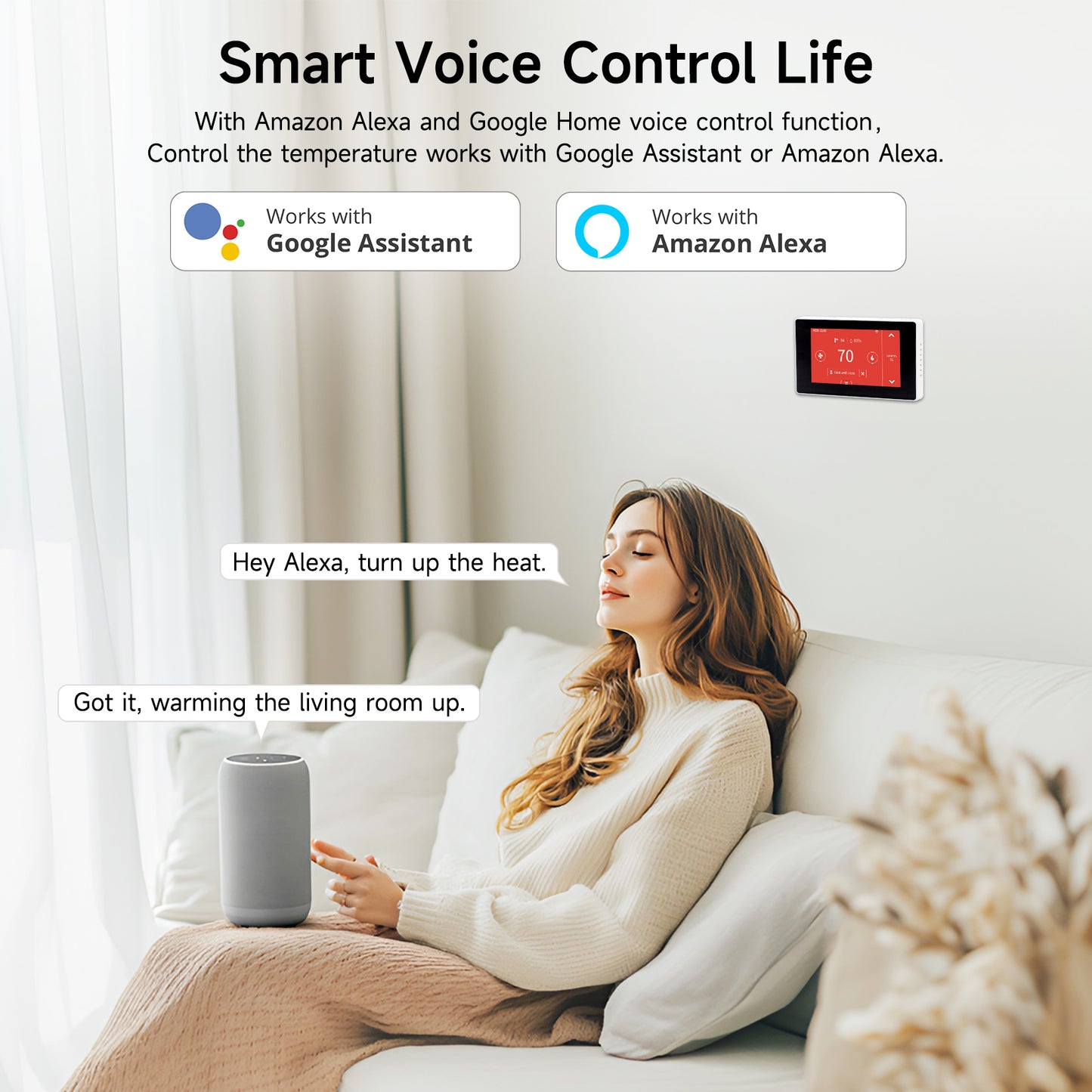 WiFi Thermostat for House with C-Wire Adapter, Programmable Smart Thermostat Compatible with Alexa and Google Assistant,7day/4period Programmable,Energy Saving, Large Screen Size 4.3", C-Wire Require