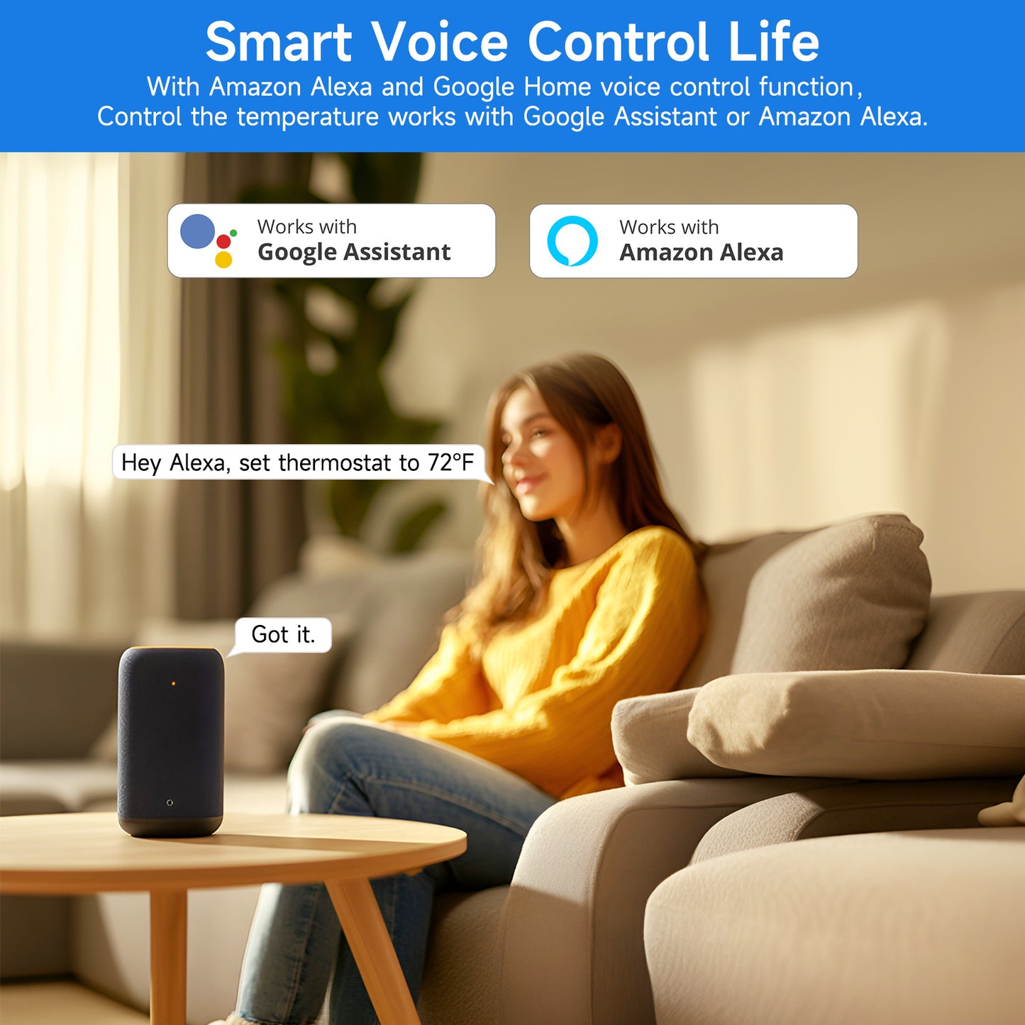 WiFi Smart Thermostat for House with Smart Sensor and C-Wire Adapter, Programmable Thermostat Compatible with Alexa and Google Assistant, 7day Period Programmable, C-Wire Require